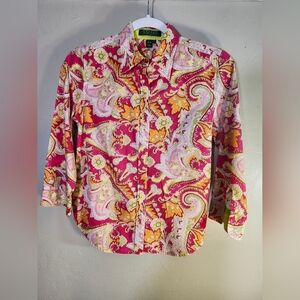Ralph Lauren 100% Cotton Retro Boho Colorful Paisley Button-Up Shirt Sz Sp